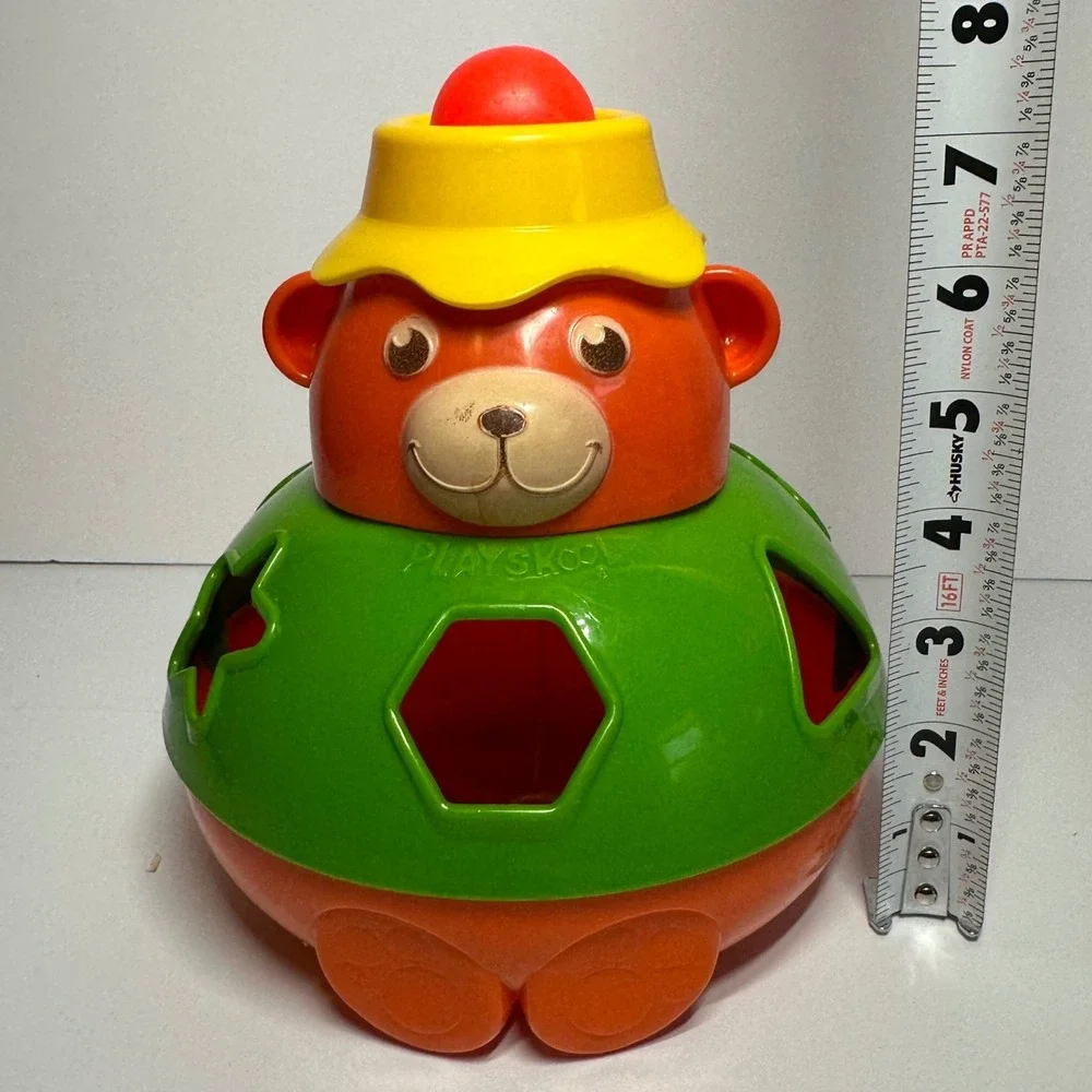 Vintage Playskool Bear Shape Sorter Wobble Toy Roly Poly 4‎ Shapes Squeaks